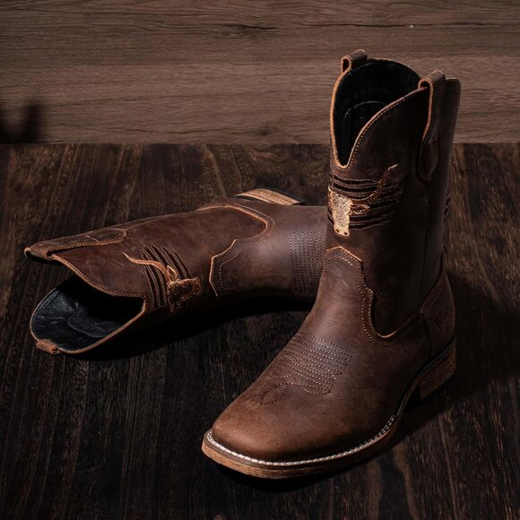 Men\'s Coffee Toe Western Boots Vegan/genuine Leather With Classic Patriot main image 6